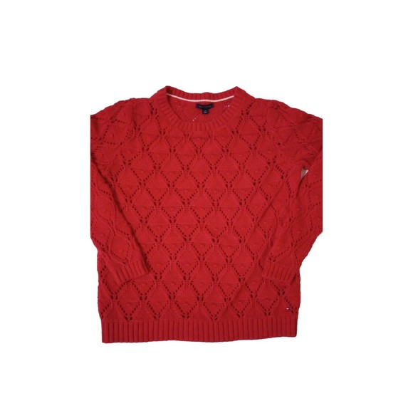 Tommy Hilfiger Women's Large Popcorn Knit Sweater Long Sleeve Embroidered Crew - Picture 1 of 9